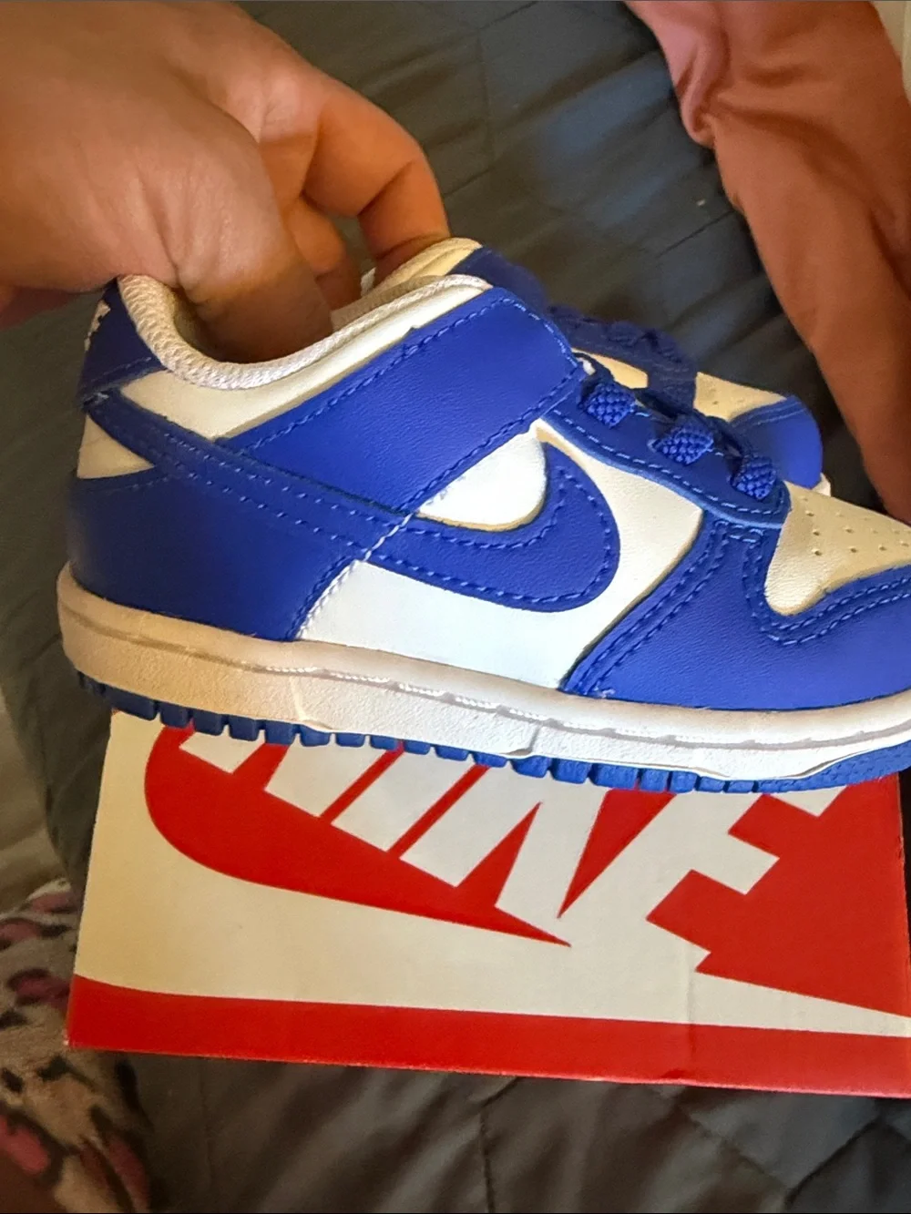 Nike Kids Blue and White Low-Top Sneakers with Swoosh